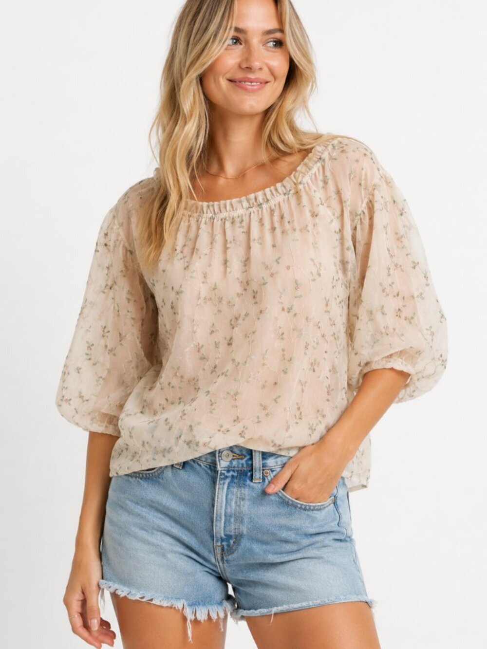 Ehka Sopo Top Size Medium Embroidered Floral Overlay Fairycore Ethereal Cottage